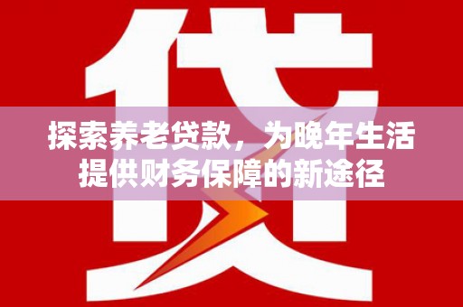 安岳探索养老贷款，为晚年生活提供财务保障的新途径